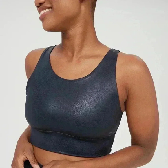 New Offline by Aerie Hugger Faux Leather Sports Bra Crackle Steel Blue - Picture 3 of 6